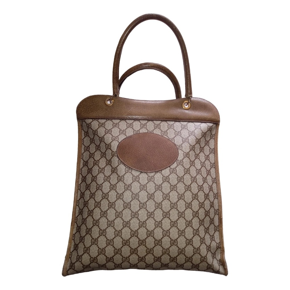 Vintage Gucci Brown Leather Trim Monogram Tote